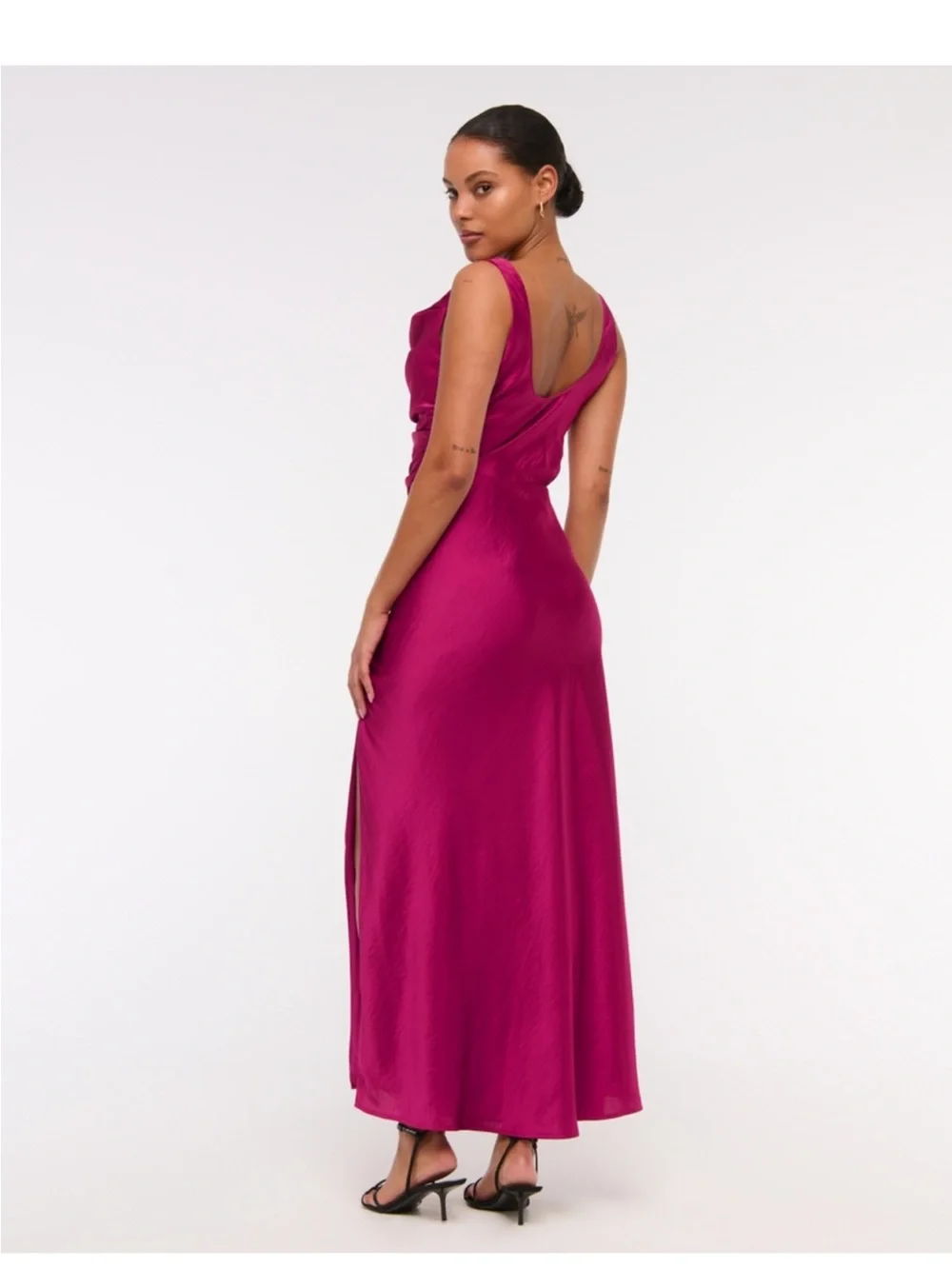 Berry Cowl Neck Draped Maxi Dress